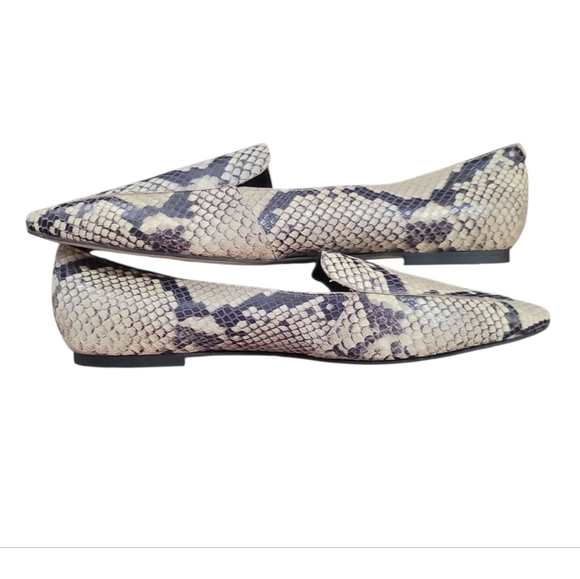 Marc Fisher cream black Snakeskin Flats slip on shoes 11 square snip toe - Picture 5 of 7
